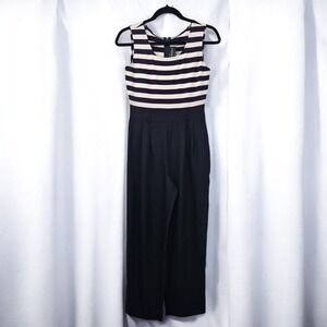 John Roberts Striped Jumpsuit Petite Sleeveless Career Casual Size 4P‎ Navy Blue